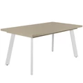 Kép 1/3 - LINETT asztal 160(+40)cm - Magasfényű Cappuccino / Fehér