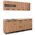 Kép 1/8 - ANIKÓ 200 cm konyhabútor 2M.Mosogató / Artisan + Carrara Bézs márvány munkalap / Fekete fogó