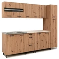 Kép 1/9 - ANIKÓ 240 cm konyhabútor 2M.Mosogató / Artisan + Carrara Bézs márvány munkalap / Fekete fogó