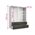 Kép 2/3 - CÉZÁR 140 cm tolóajtós gardrób - Matt Sötétszürke / Rusztik Fehér (Erezett Fehér)