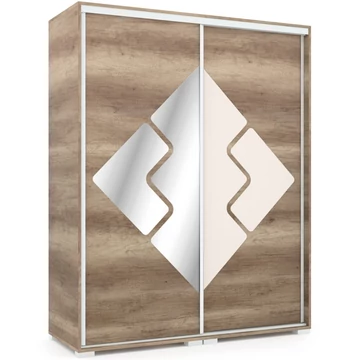 DOVER 160 cm tolóajtós gardrób - Canyon Tölgy / Tükör-MF.Beige