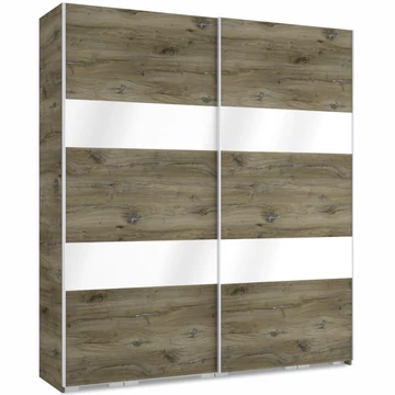 FŐNIX 214 cm magasfényű gardrób - Sötét Justus Tölgy / MF.Fehér