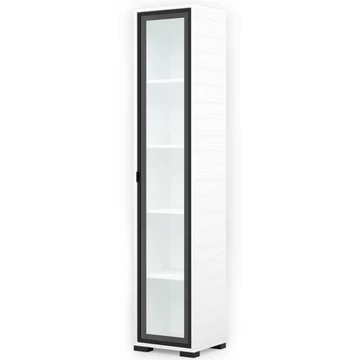 POLLY vitrines polcos elem 42 cm JOBBOS - Rusztik Fehér (Erezett Fehér) / Fekete