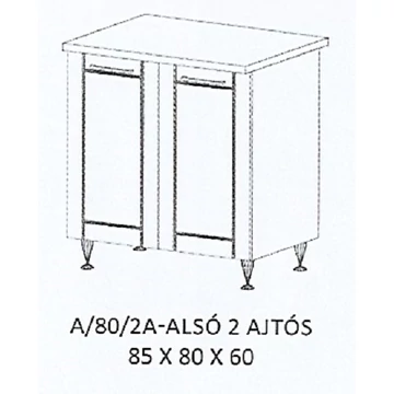 ALÍZ A/80/2A-ALSÓ 2 ajtós munkalapos elem