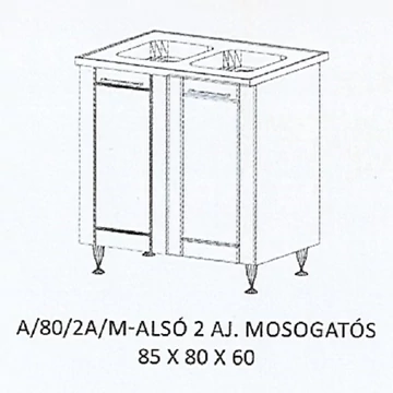 ALÍZ A/80/2A/M-ALSÓ 2 ajtós mosogatós elem-2 medencés Ttálas mosogatóval