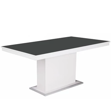FLÓRA PLUSZ asztal 160(+40)cm - Rusztik Fehér (Erezett Fehér) / Magasfényű Fekete