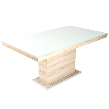 FLÓRA PLUSZ asztal 160(+40)cm - Sonoma Tölgy / Magasfényű Fehér