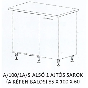 GRÉTA A/100/1A/S-ALSÓ 1 ajtós munkalapos sarok elem BALOS