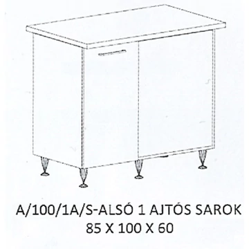 GRÉTA A/100/1A/S-ALSÓ 1 ajtós munkalapos sarok elem JOBBOS
