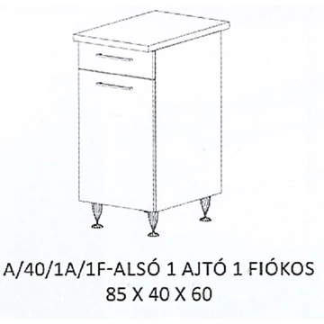 GRÉTA A/40/1A/1F-ALSÓ 1 ajtós 1 fiókos munkalapos elem - BALOS