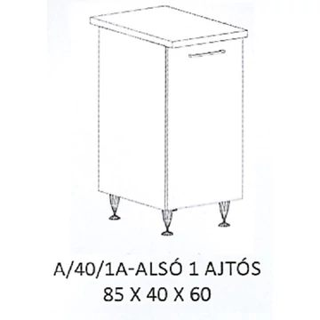 GRÉTA A/40/1A-ALSÓ 1 ajtós munkalapos elem - JOBBOS