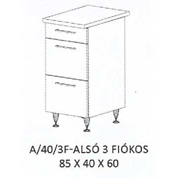 GRÉTA A/40/3F-ALSÓ 3 fiókos munkalapos elem