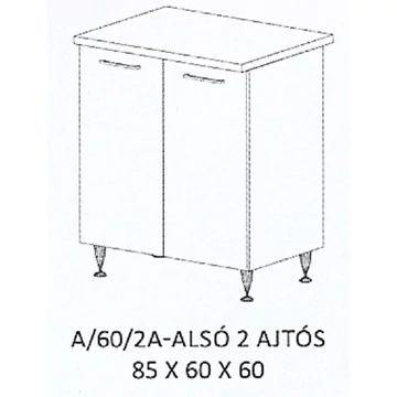 GRÉTA A/60/2A-ALSÓ 2 ajtós munkalapos elem