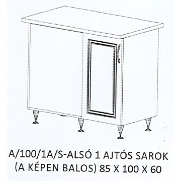 ORSI A/100/1A/S-ALSÓ 1 ajtós munkalapos sarok elem BALOS