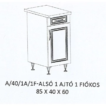 ORSI A/40/1A/1F-ALSÓ 1 ajtós 1 fiókos munkalapos elem - JOBBOS