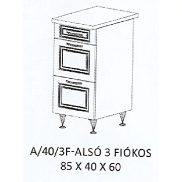 ORSI A/40/3F-ALSÓ 3 fiókos munkalapos elem