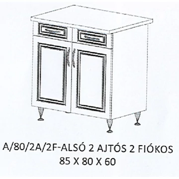 ORSI A/80/2A/2F-ALSÓ 2 ajtós 2 fiókos munkalapos elem