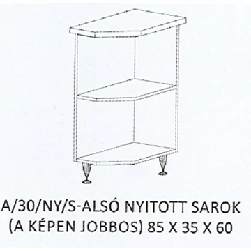 ALÍZ A/30/NY/S-ALSÓ nyitott sarok munkalapos elem JOBBOS