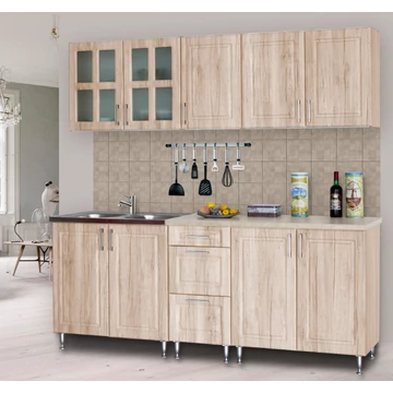 ORSI 200 cm konyhabútor 2M.Mosogató / Sonoma + Carrara Bézs márvány munkalap