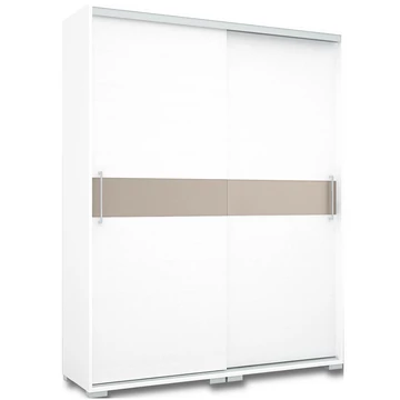 CITY 160 cm tolóajtós polcos gardrób - Rusztik Fehér (Erezett Fehér) / Fehér / Magasfényű Beige