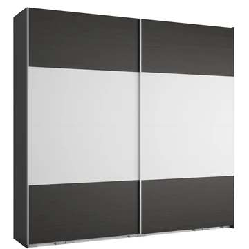 FŐNIX 254 cm tolóajtós gardrób - Nero / Rusztik Fehér (Erezett Fehér) / Szürke profil "B"