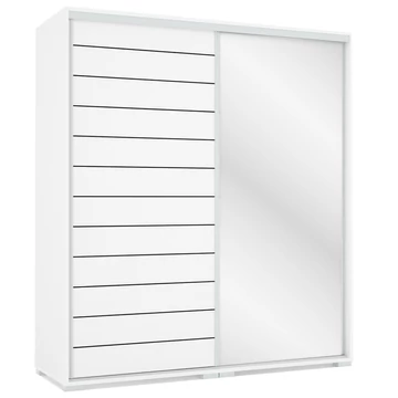 PORTO 180 cm tolóajtós gardrób 1 TÜKÖRREL - Rusztik Fehér (Erezett Fehér)