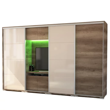 BOND 2BL/2MF 318 cm TV-s gardrób - Canyon Tölgy / Magasfényű Beige üveg