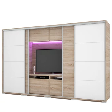 BOND 2BL/2MF 318 cm TV-s gardrób - Sonoma Tölgy / Magasfényű Fehér