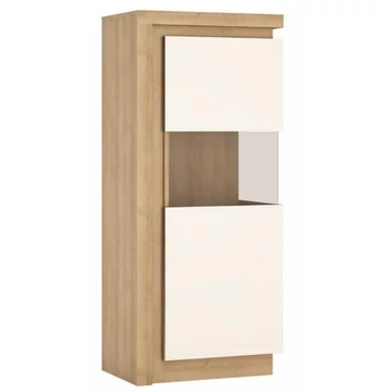 LEONARDO Vitrin jobbos R-01, LED világítással, extra magas fényű fehér - riviéra tölgy