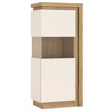 LEONARDO Vitrin balos L-01, LED világítással, extra magas fényű fehér - riviéra tölgy