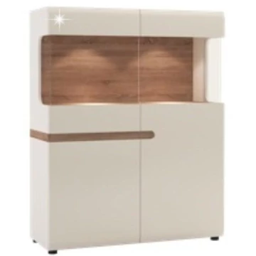 LYNATET 33 Vitrin, extra magas fényű - Fehér / Sonoma Trüffel