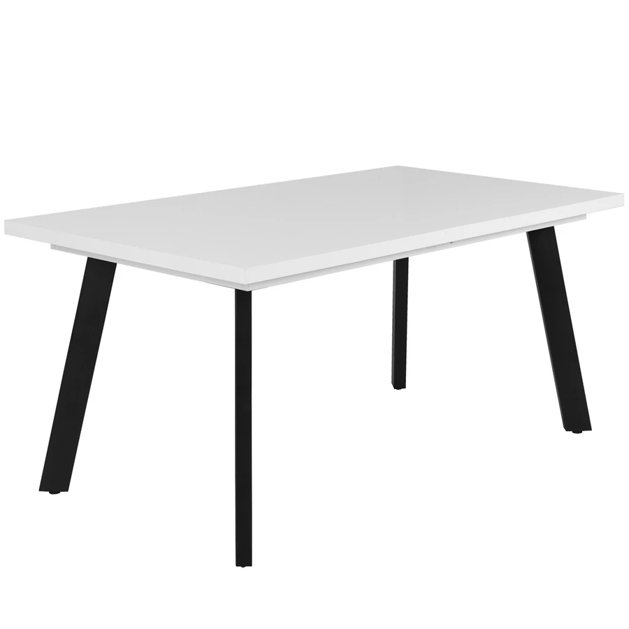 LINETT asztal 160(+40)cm - Magasfényű Fehér / Fekete