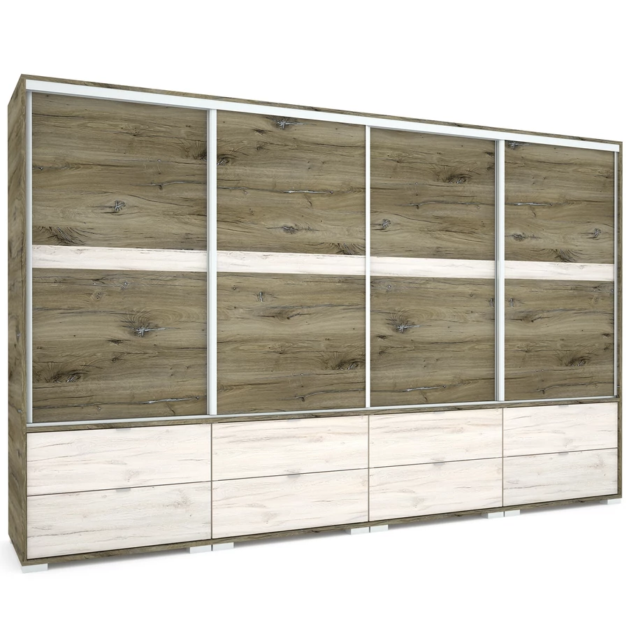 CÉZÁR 318 cm tolóajtós gardrób - Sötét Justus Tölgy / Justus Tölgy