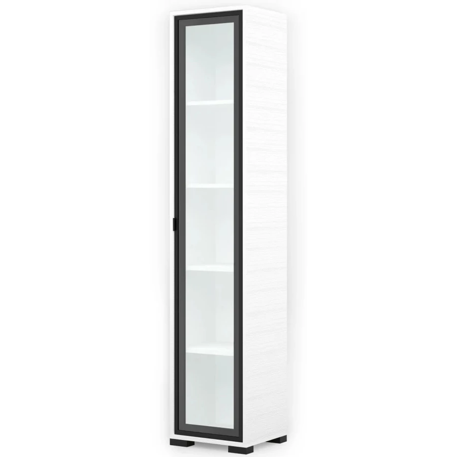POLLY vitrines polcos elem 42 cm JOBBOS - Rusztik Fehér (Erezett Fehér) / Fekete