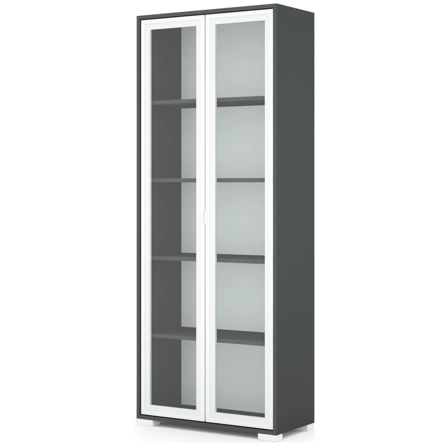 POLLY vitrines polcos elem 80 cm - Matt Sötétszürke / Fehér