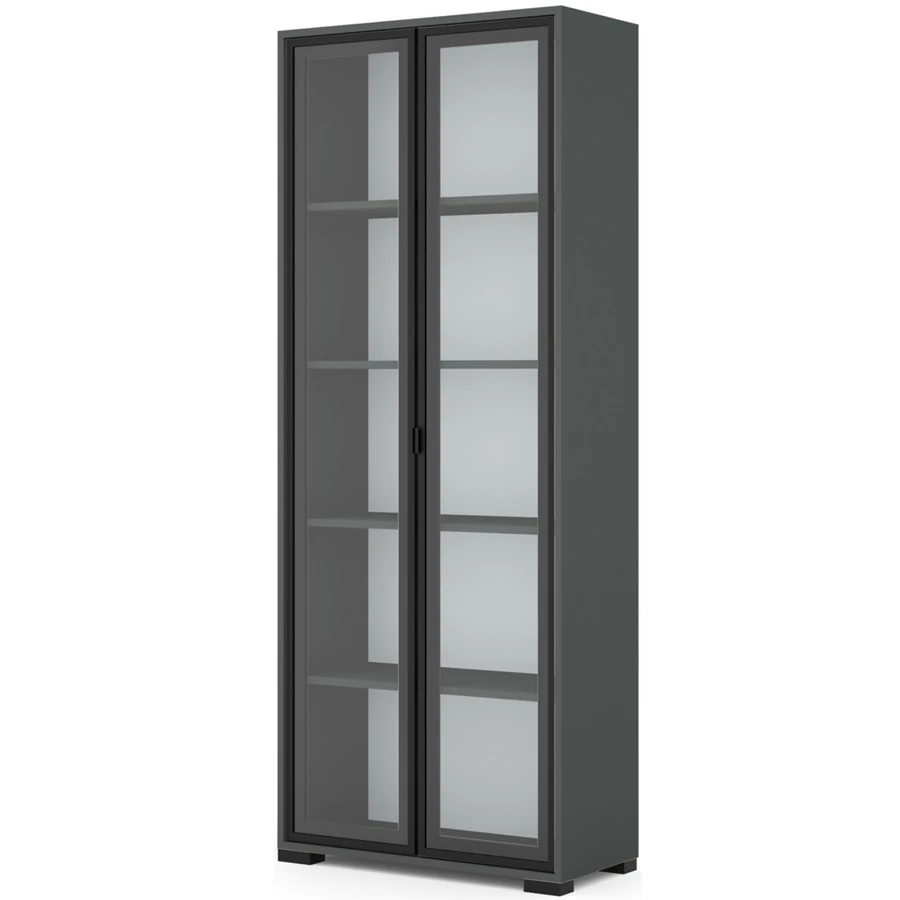 POLLY vitrines polcos elem 80 cm - Matt Sötétszürke / Fekete