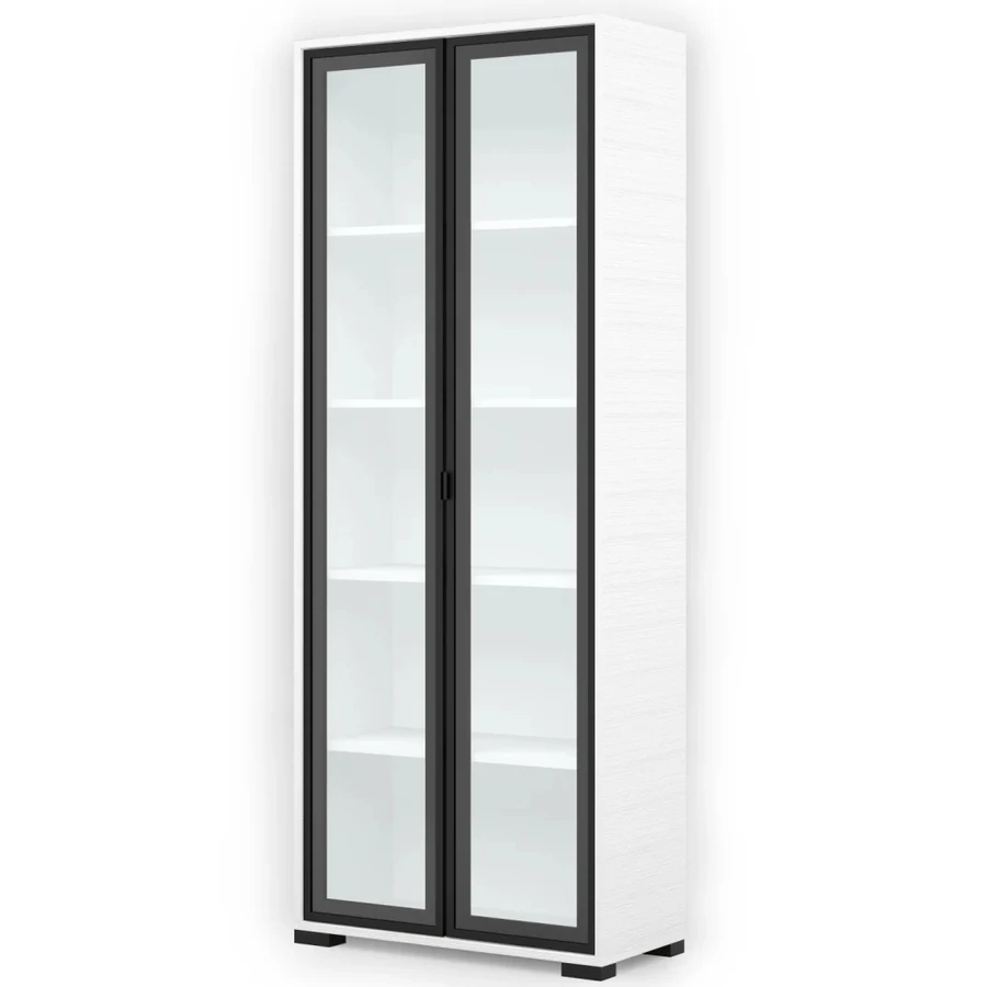 POLLY vitrines polcos elem 80 cm - Rusztik Fehér (Erezett Fehér) / Fekete