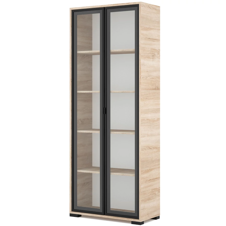 POLLY vitrines polcos elem 80 cm - Sonoma Tölgy / Fekete