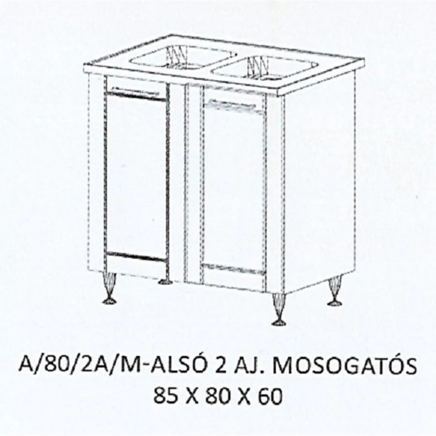 ALÍZ A/80/2A/M-ALSÓ 2 ajtós mosogatós elem-2 medencés Ttálas mosogatóval