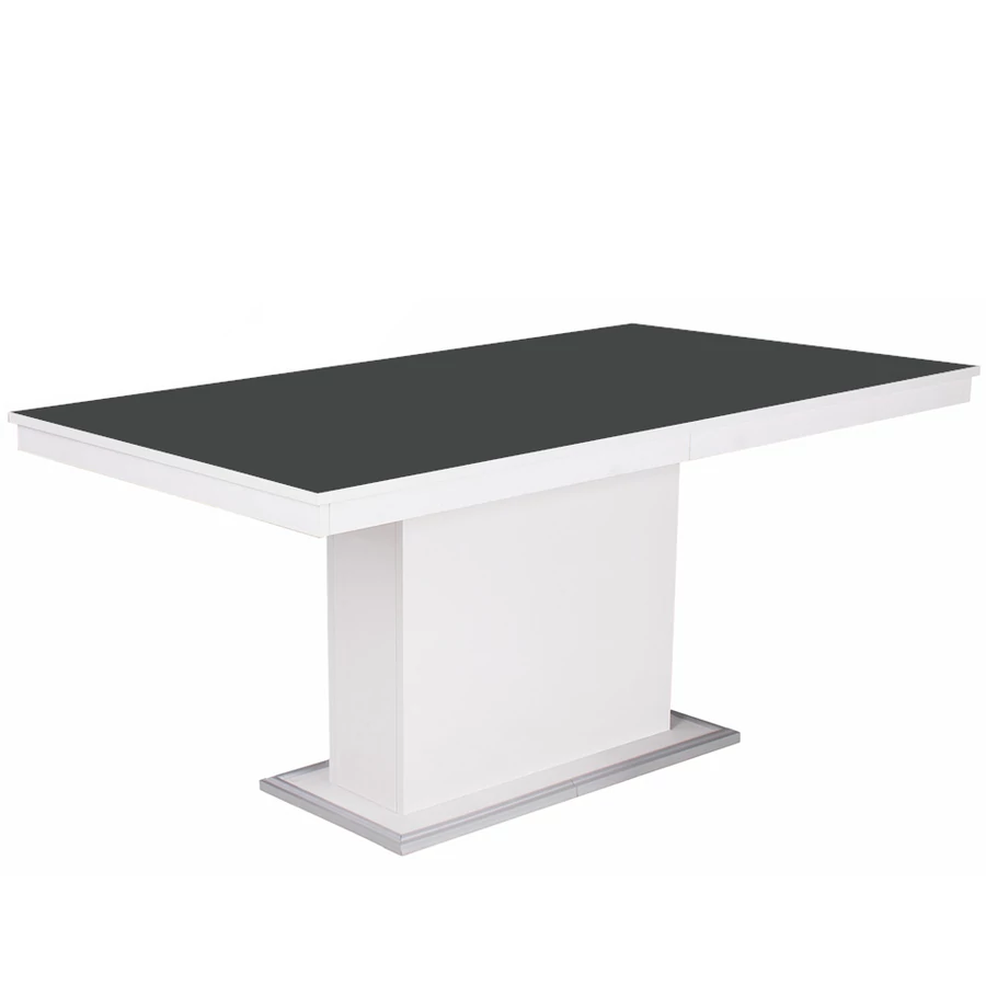 FLÓRA PLUSZ asztal 160(+40)cm - Rusztik Fehér (Erezett Fehér) / Magasfényű Fekete