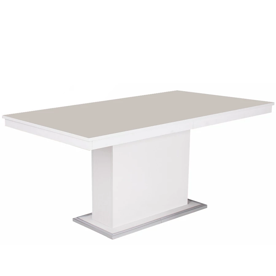 FLÓRA PLUSZ asztal 160(+40)cm - Rusztik Fehér (Erezett Fehér) / Magasfényű Latte