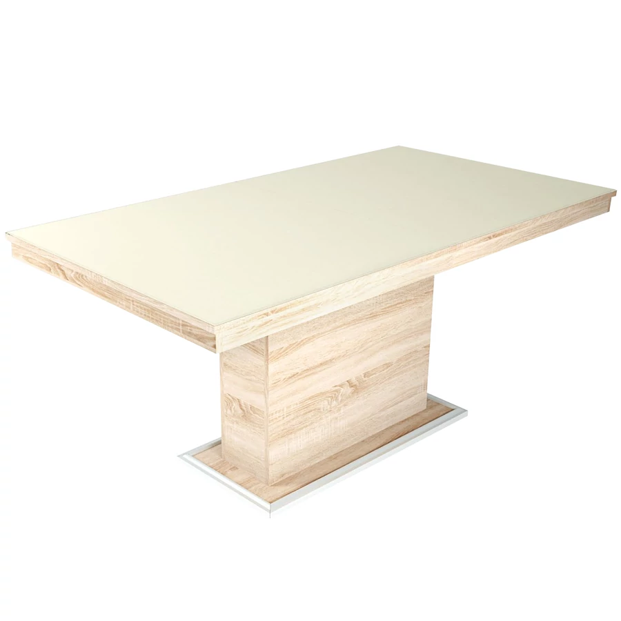 FLÓRA PLUSZ asztal 160(+40)cm - Sonoma Tölgy / Magasfényű Beige