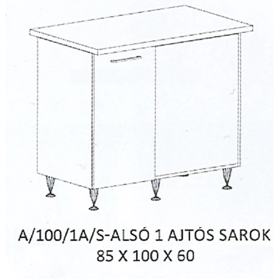 DORINA A/100/1A/S-ALSÓ 1 ajtós munkalapos sarok elem JOBBOS