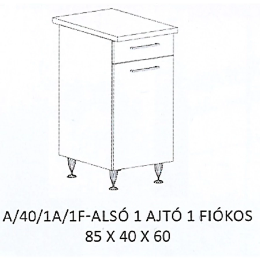 ANIKÓ A/40/1A/1F-ALSÓ 1 ajtós 1 fiókos munkalapos elem - JOBBOS