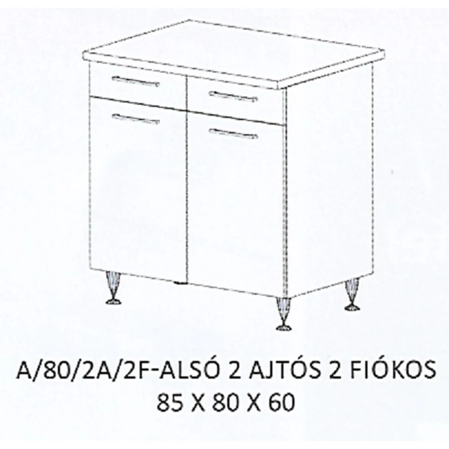 DORINA A/80/2A/2F-ALSÓ 2 ajtós 2 fiókos munkalapos elem