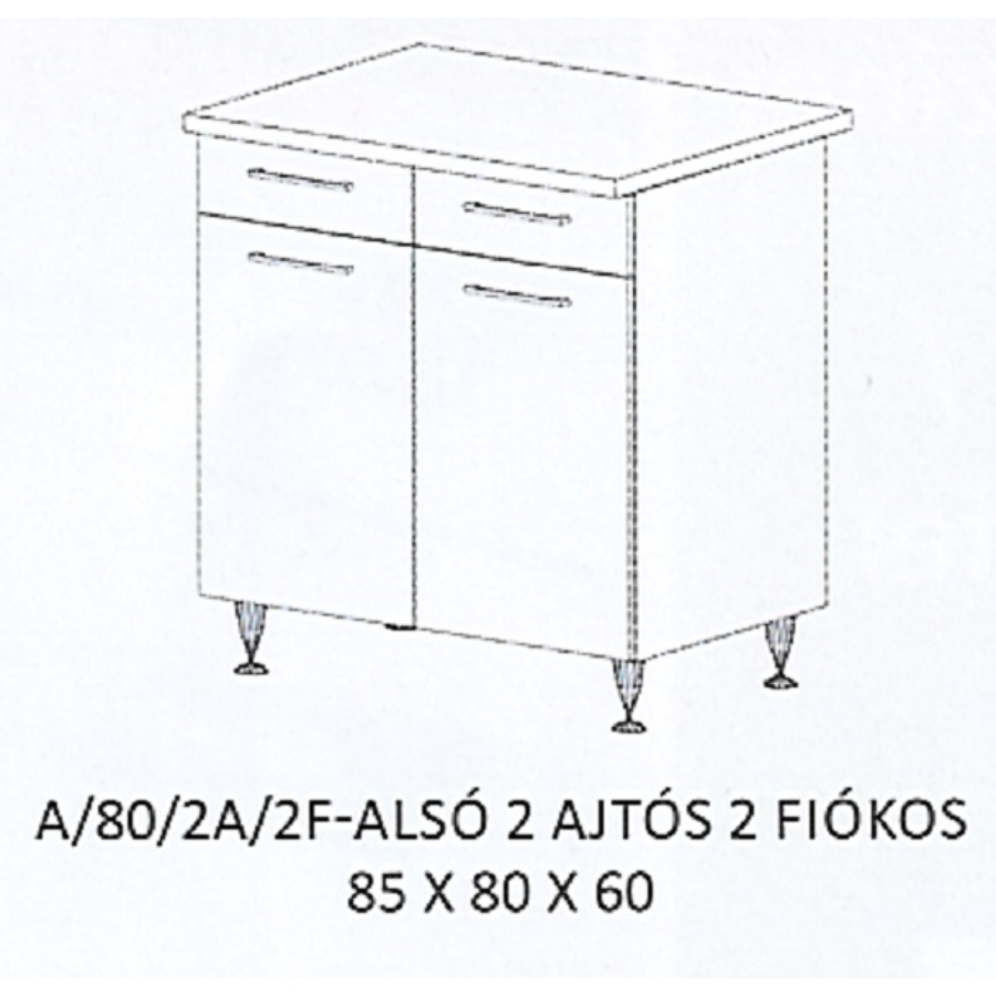 ANIKÓ A/80/2A/2F-ALSÓ 2 ajtós 2 fiókos munkalapos elem