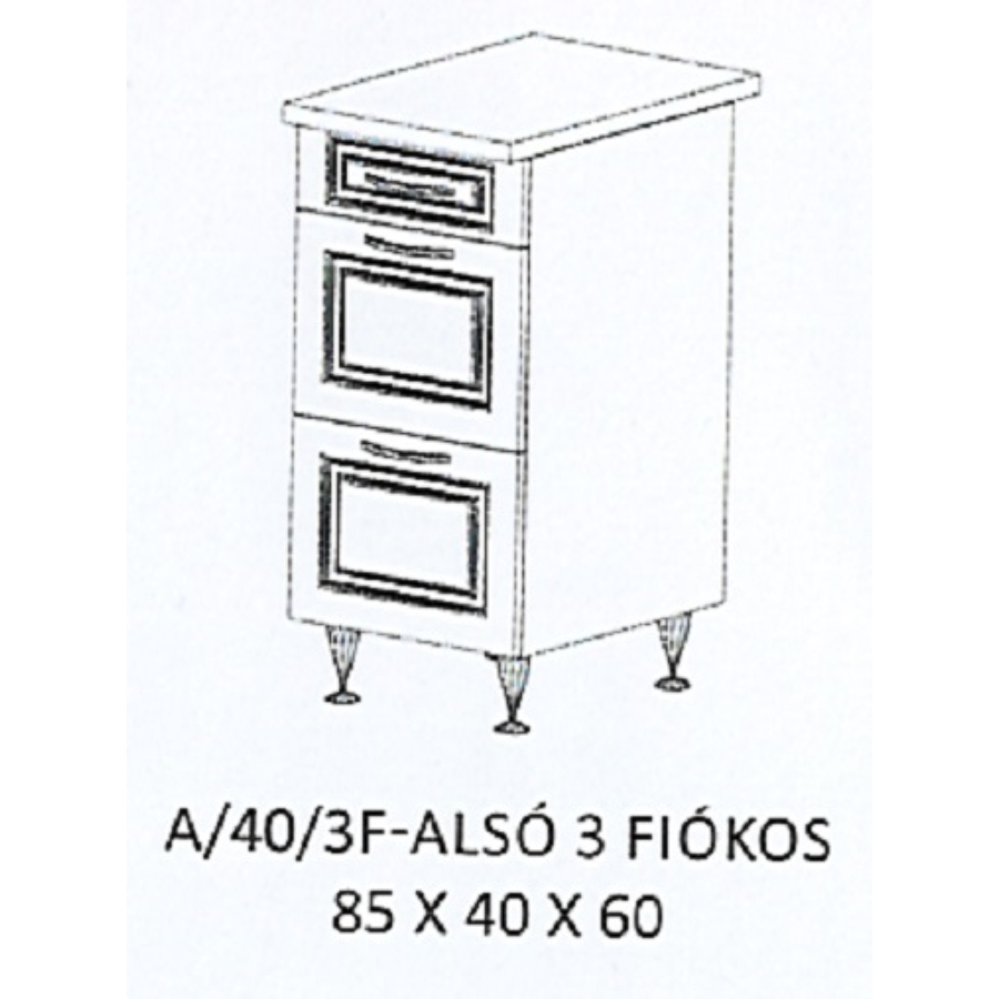 ORSI A/40/3F-ALSÓ 3 fiókos munkalapos elem