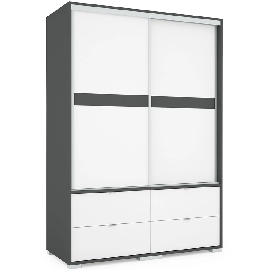 CÉZÁR 140 cm tolóajtós gardrób - Matt Sötétszürke / Rusztik Fehér (Erezett Fehér)
