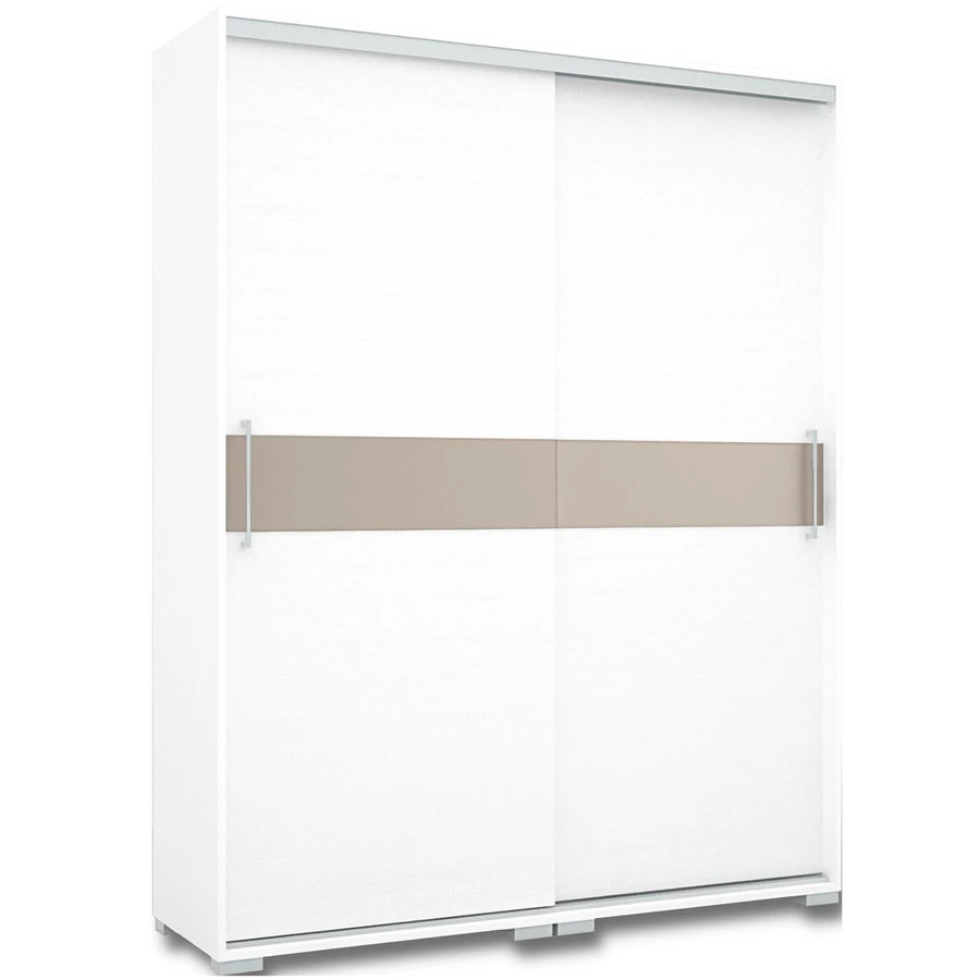 CITY 160 cm tolóajtós polcos gardrób - Rusztik Fehér (Erezett Fehér) / Fehér / Magasfényű Beige