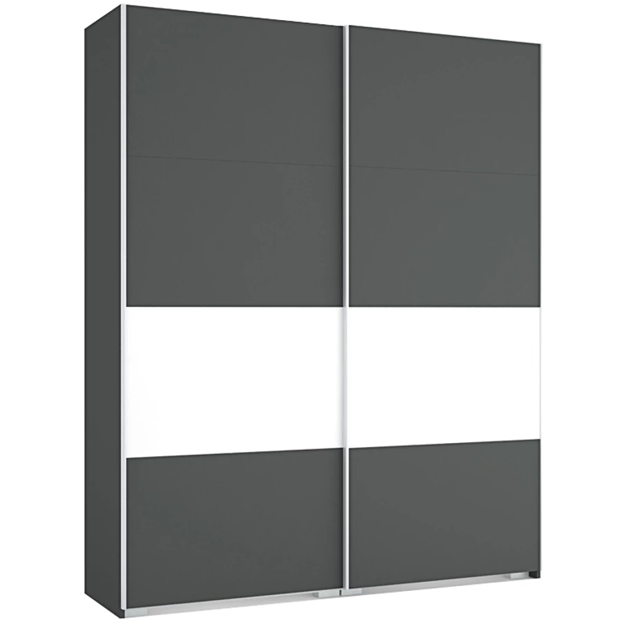 FŐNIX 194 cm tolóajtós gardrób - Matt Sötétszürke / Rusztik Fehér (Erezett Fehér) / Szürke profil